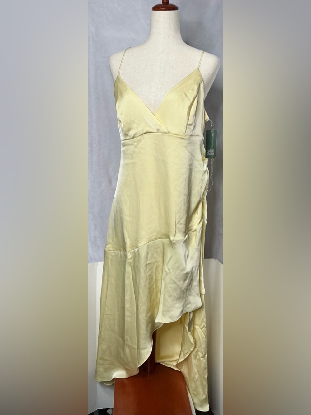 NWT Wild Fable Light Yellow Satin High-Low Slip Dress - Large READ